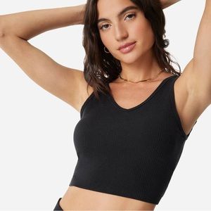 Mate the Label - Tencel Rib Crop V-Tank - Black